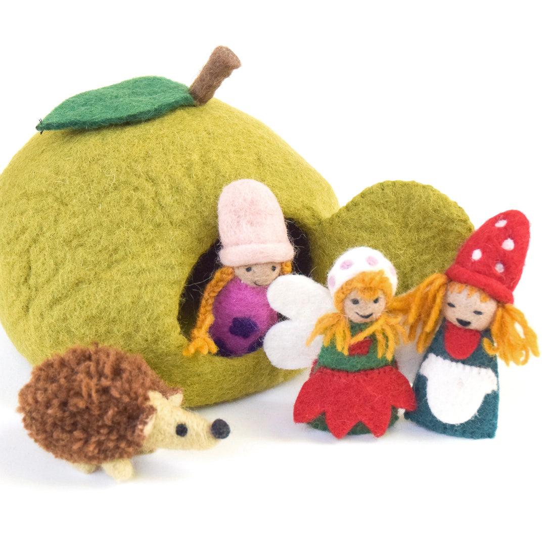 Tara Treasures | Felt Apple House with Hedgehog Toy