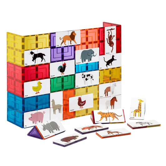 Learn & Grow Toys | Magnetic Tile Topper - Duo Animal Puzzle Pack (40 Piece)