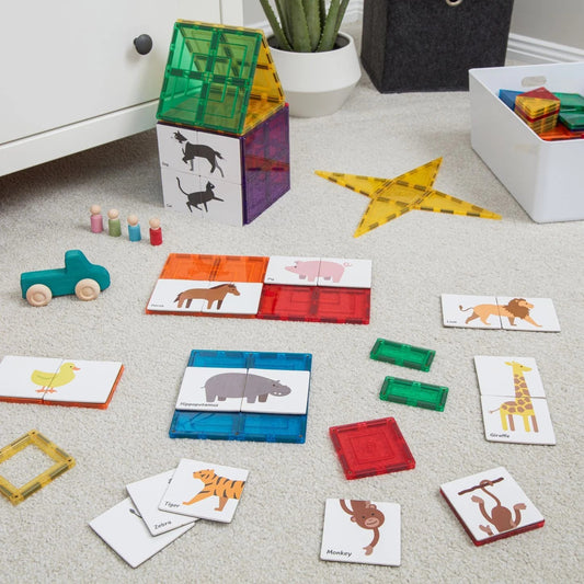 Learn & Grow Toys | Magnetic Tile Topper - Duo Animal Puzzle Pack (40 Piece)