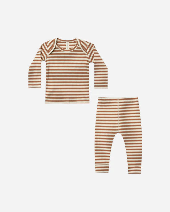 Quincy Mae | Ribbed Tee and Legging Set - Cinnamon Stripe